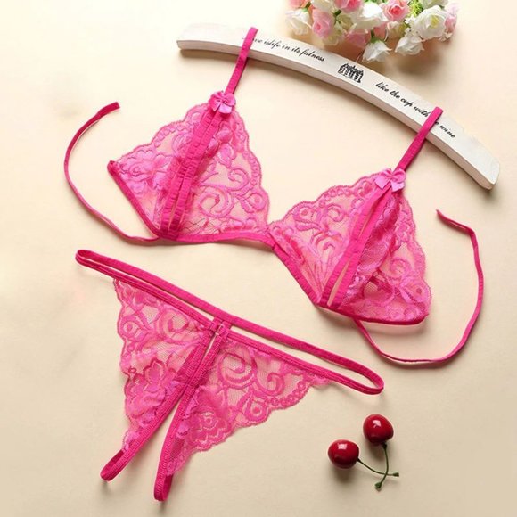 Lingerie Crotchless Open Crotch Panties Cup Bra - Picture 1 of 3